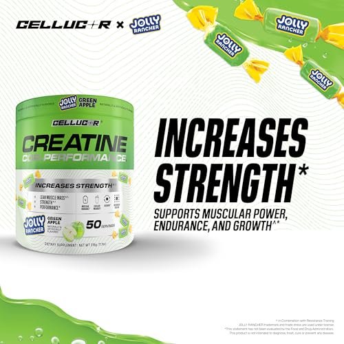 Cellucor Kreatinpulver, Jolly Rancher Grüner Apfel - Steigert Kraft, Magermasse & Ausdauer, mikronisiertes Kreatin für schnelle Aufnahme, 5 g Kreatin pro Portion, 50 Portionen