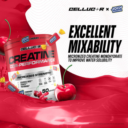 Cellucor Kreatinpulver, Jolly Rancher Kirsche – Steigert Kraft, Muskelmasse und Ausdauer, mikronisiertes Kreatin für schnelle Aufnahme, 5 g Kreatin pro Portion, 50 Portionen
