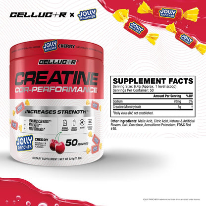 Cellucor Kreatinpulver, Jolly Rancher Kirsche – Steigert Kraft, Muskelmasse und Ausdauer, mikronisiertes Kreatin für schnelle Aufnahme, 5 g Kreatin pro Portion, 50 Portionen