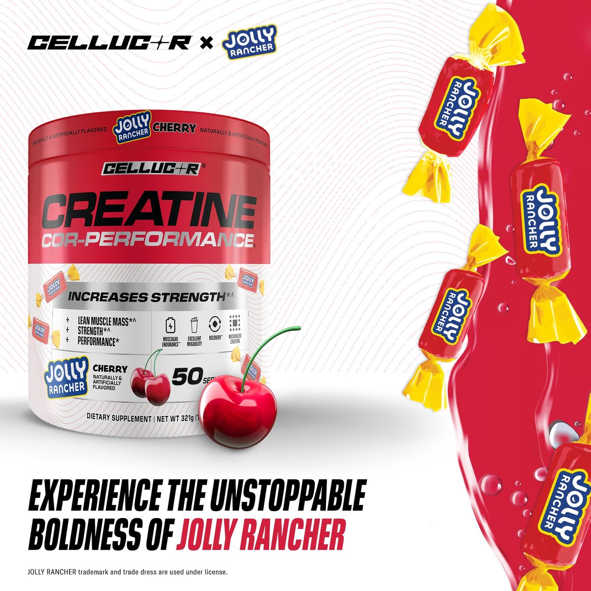 Cellucor Kreatinpulver, Jolly Rancher Kirsche – Steigert Kraft, Muskelmasse und Ausdauer, mikronisiertes Kreatin für schnelle Aufnahme, 5 g Kreatin pro Portion, 50 Portionen