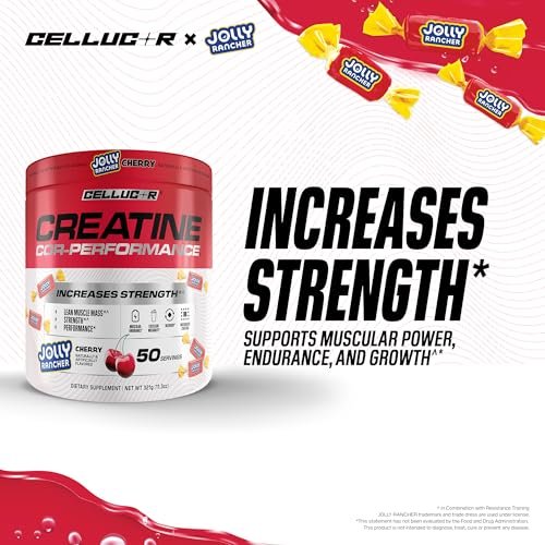 Cellucor Kreatinpulver, Jolly Rancher Kirsche – Steigert Kraft, Muskelmasse und Ausdauer, mikronisiertes Kreatin für schnelle Aufnahme, 5 g Kreatin pro Portion, 50 Portionen