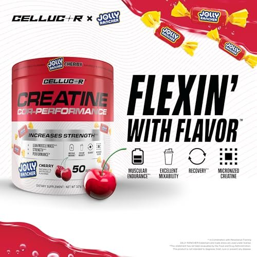 Cellucor Kreatinpulver, Jolly Rancher Kirsche – Steigert Kraft, Muskelmasse und Ausdauer, mikronisiertes Kreatin für schnelle Aufnahme, 5 g Kreatin pro Portion, 50 Portionen