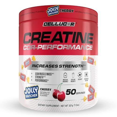 Cellucor Kreatinpulver, Jolly Rancher Kirsche – Steigert Kraft, Muskelmasse und Ausdauer, mikronisiertes Kreatin für schnelle Aufnahme, 5 g Kreatin pro Portion, 50 Portionen