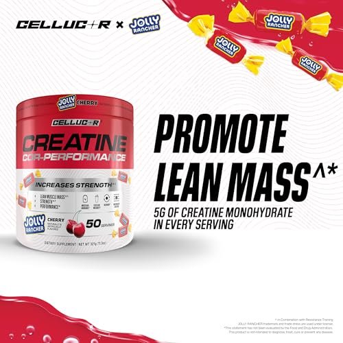 Cellucor Kreatinpulver, Jolly Rancher Kirsche – Steigert Kraft, Muskelmasse und Ausdauer, mikronisiertes Kreatin für schnelle Aufnahme, 5 g Kreatin pro Portion, 50 Portionen