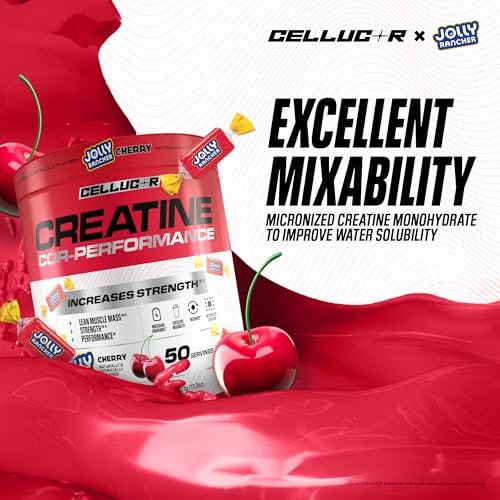Cellucor Kreatinpulver, Jolly Rancher Kirsche – Steigert Kraft, Muskelmasse und Ausdauer, mikronisiertes Kreatin für schnelle Aufnahme, 5 g Kreatin pro Portion, 50 Portionen