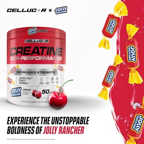 Cellucor Kreatinpulver, Jolly Rancher Kirsche – Steigert Kraft, Muskelmasse und Ausdauer, mikronisiertes Kreatin für schnelle Aufnahme, 5 g Kreatin pro Portion, 50 Portionen