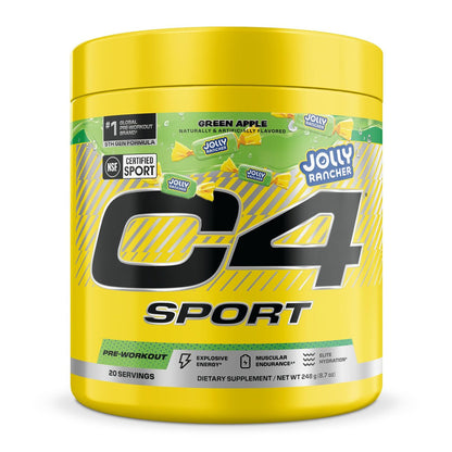 C4 Sport Pre Workout Pulver - Jolly Rancher Grüner Apfel - NSF für Sport zertifiziert - 200 mg Koffein + Kreatin + Beta-Alanin - Elektrolyte und Energie-Supplement - 20 Portionen