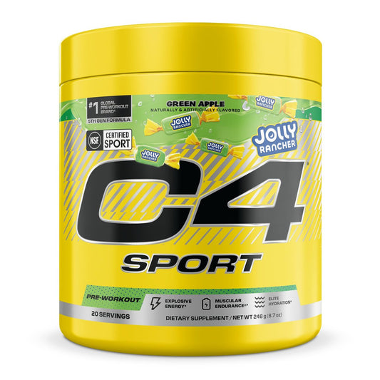 C4 Sport Pre Workout Pulver - Jolly Rancher Grüner Apfel - NSF für Sport zertifiziert - 200 mg Koffein + Kreatin + Beta-Alanin - Elektrolyte und Energie-Supplement - 20 Portionen