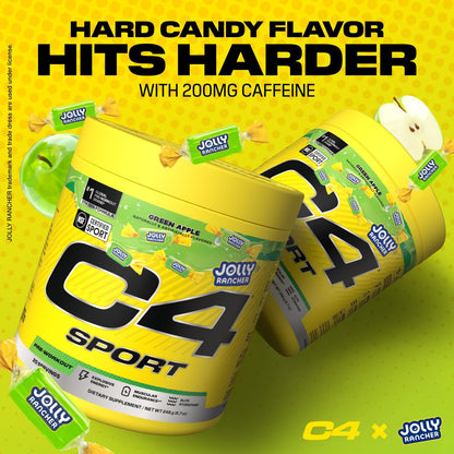C4 Sport Pre Workout Pulver - Jolly Rancher Grüner Apfel - NSF für Sport zertifiziert - 200 mg Koffein + Kreatin + Beta-Alanin - Elektrolyte und Energie-Supplement - 20 Portionen