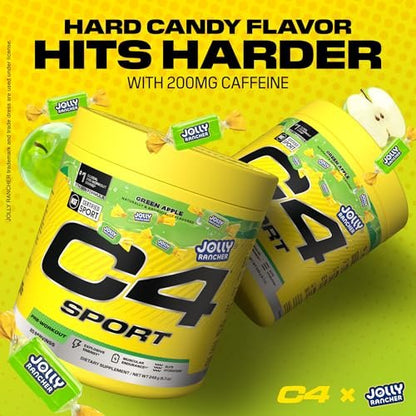 C4 Sport Pre Workout Pulver - Jolly Rancher Grüner Apfel - NSF für Sport zertifiziert - 200 mg Koffein + Kreatin + Beta-Alanin - Elektrolyte und Energie-Supplement - 20 Portionen