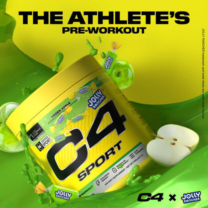 C4 Sport Pre Workout Pulver - Jolly Rancher Grüner Apfel - NSF für Sport zertifiziert - 200 mg Koffein + Kreatin + Beta-Alanin - Elektrolyte und Energie-Supplement - 20 Portionen