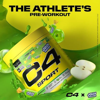 C4 Sport Pre Workout Pulver - Jolly Rancher Grüner Apfel - NSF für Sport zertifiziert - 200 mg Koffein + Kreatin + Beta-Alanin - Elektrolyte und Energie-Supplement - 20 Portionen