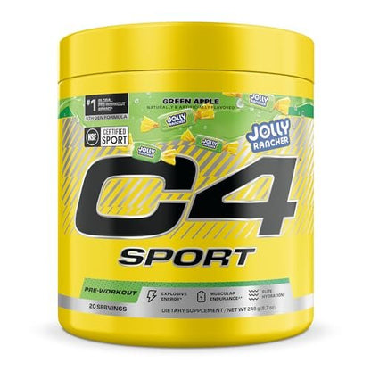 C4 Sport Pre Workout Pulver - Jolly Rancher Grüner Apfel - NSF für Sport zertifiziert - 200 mg Koffein + Kreatin + Beta-Alanin - Elektrolyte und Energie-Supplement - 20 Portionen
