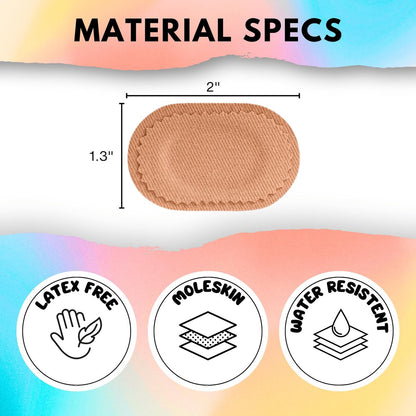 Bunion Pads (24er-Pack) – Haftende Moleskin-Blasenschutzpflaster – Mole Skin Tape Sticker für Ballen, Füße, Fersen, Schuhe – Wassergeschützte, ganztägige Linderung von schmerzhaftem Reiben
