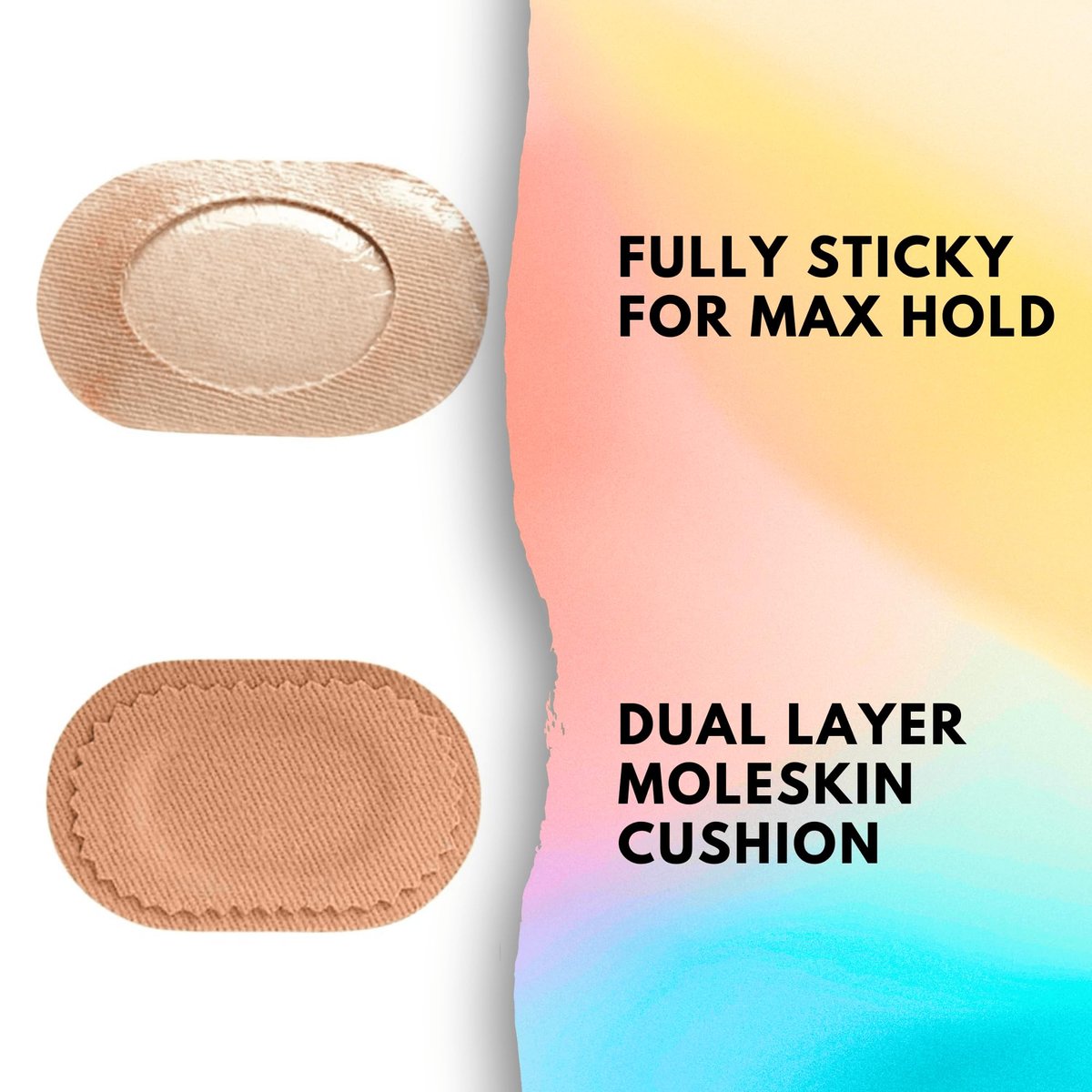 Bunion Pads (24er-Pack) – Haftende Moleskin-Blasenschutzpflaster – Mole Skin Tape Sticker für Ballen, Füße, Fersen, Schuhe – Wassergeschützte, ganztägige Linderung von schmerzhaftem Reiben