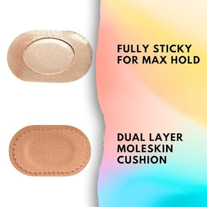 Bunion Pads (24er-Pack) – Haftende Moleskin-Blasenschutzpflaster – Mole Skin Tape Sticker für Ballen, Füße, Fersen, Schuhe – Wassergeschützte, ganztägige Linderung von schmerzhaftem Reiben