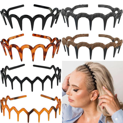 Miskate Zig Zag Haarbänder für Damen 6er-Pack – Rutschfeste Plastik-Stirnbänder mit Zahnkamm für dickes Haar, Schildpatt & Schwarz