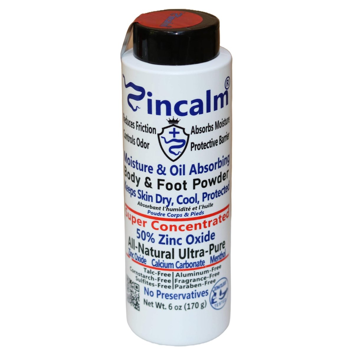 Zincalm All-Natural Körper- & Fußpuder – Konzentriertes 50% Zink, Maisstärkefrei, Feuchtigkeits- & Geruchsabsorbierend, Anti-Scheuern, Juckreizlindernd mit Reinstem Calcium & Menthol