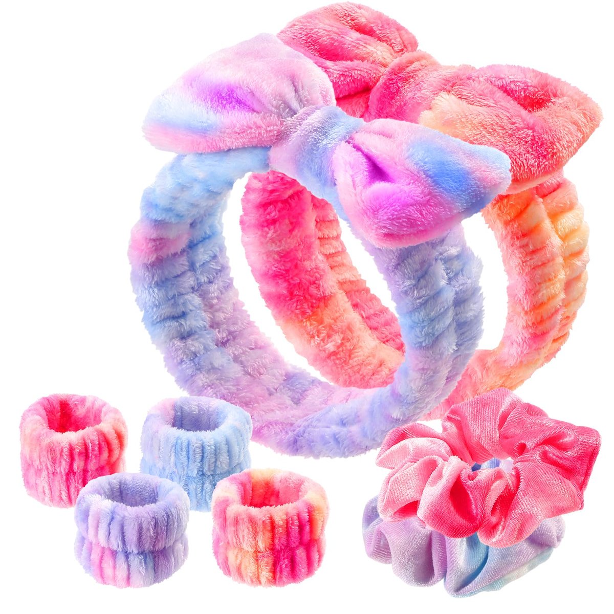 WSYUB Spa Headband und Armband Set mit Haargummis – Gesichtsreinigungs-Stirnbänder, Make-up-Haarband, Handgelenkbänder für die Gesichtsreinigung, ideal als Ostergeschenk