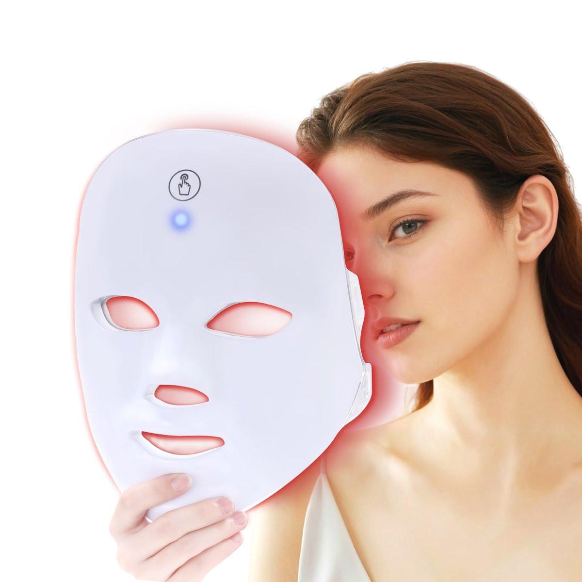 KNNKNN Rotlichttherapie-Gesichtsmaske – LED-Lichttherapie-Maske mit 7 Farben, Blaulichttherapie, USB-wiederaufladbar, kabellos