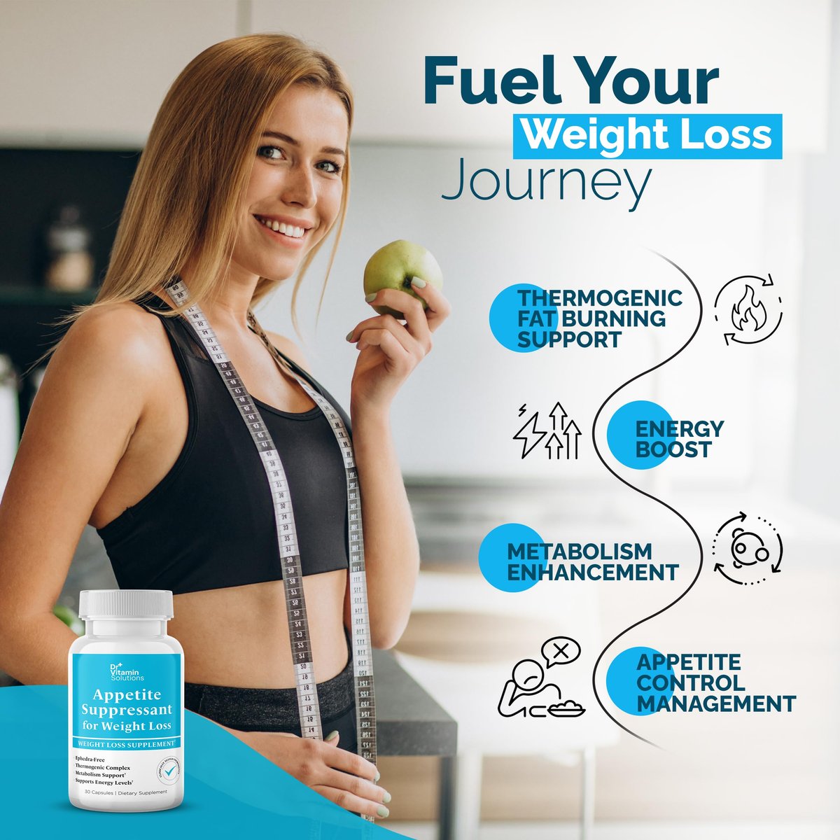 Appetitzügler zur Gewichtsabnahme – Diätpillen, Fatburner für Frauen & Männer mit Garcinia, Ingwerwurzel, Guarana – Thermogener Stoffwechsel-Booster, Ephedra-frei, Energieunterstützung, Hergestellt in den USA, 30 Kapseln