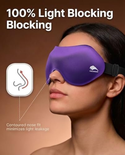 Schlafmaske für Seitenschläfer: 3D-Konturierte Augenmaske mit Memory-Schaum – Flugreise-Essential, Druckfreie Lichtblockade für Frauen – Weiche Nachtmaske für lange Flüge (Lila)