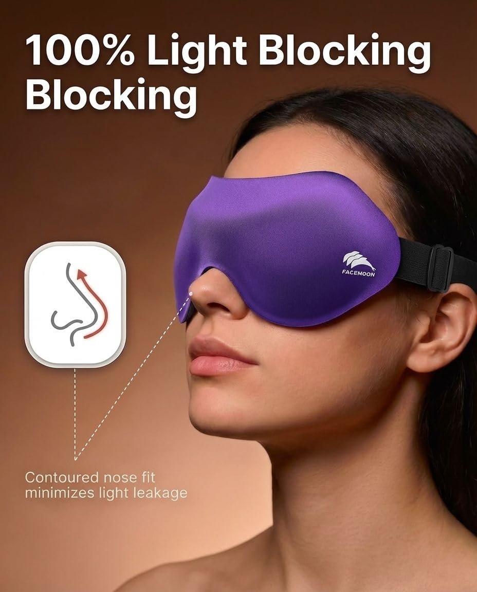 Schlafmaske für Seitenschläfer: 3D-Konturierte Augenmaske mit Memory-Schaum – Flugreise-Essential, Druckfreie Lichtblockade für Frauen – Weiche Nachtmaske für lange Flüge (Lila)