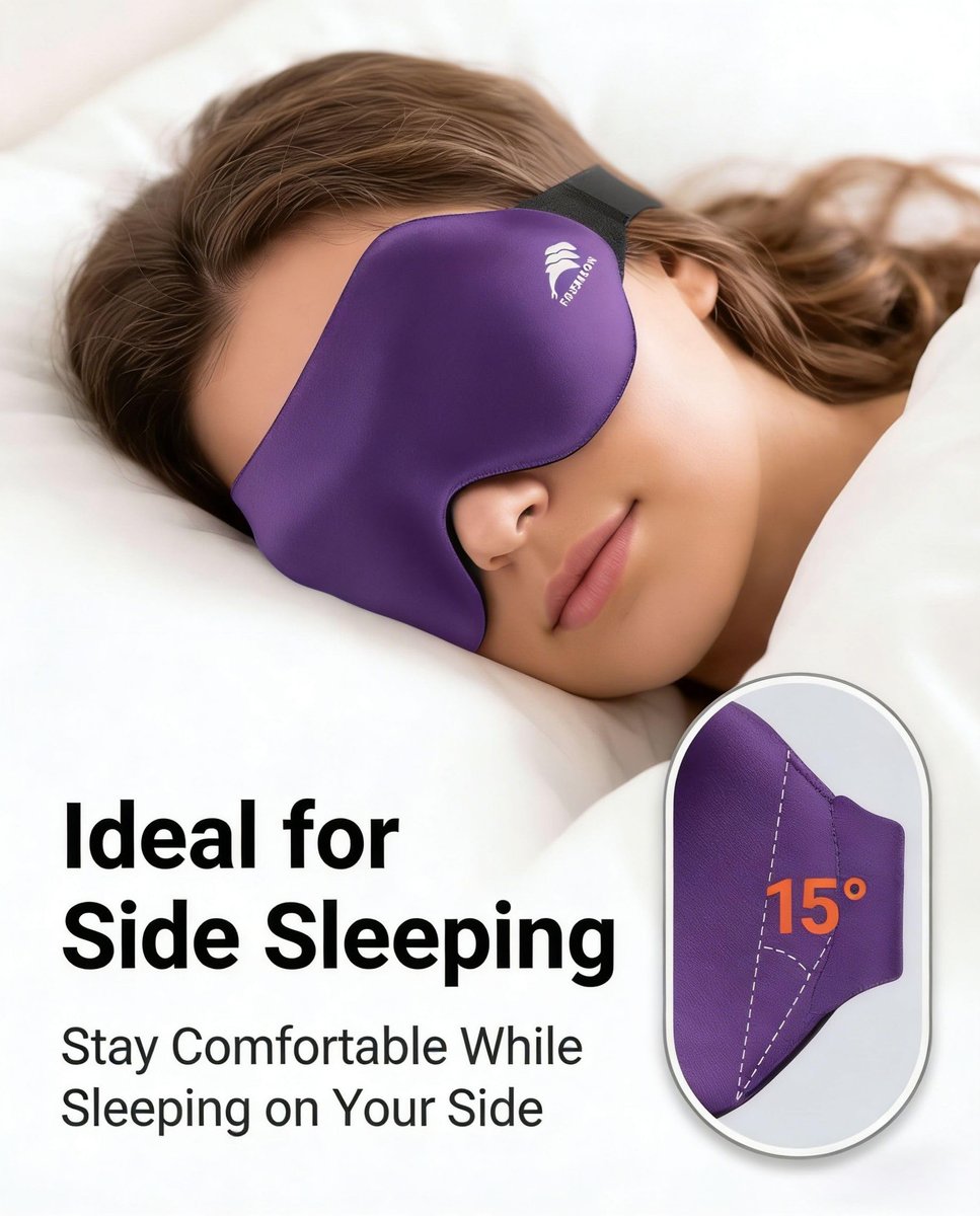 Schlafmaske für Seitenschläfer: 3D-Konturierte Augenmaske mit Memory-Schaum – Flugreise-Essential, Druckfreie Lichtblockade für Frauen – Weiche Nachtmaske für lange Flüge (Lila)