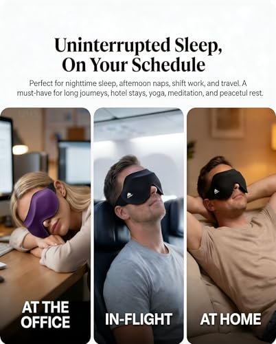 Schlafmaske für Seitenschläfer: 3D-Konturierte Augenmaske mit Memory-Schaum – Flugreise-Essential, Druckfreie Lichtblockade für Frauen – Weiche Nachtmaske für lange Flüge (Lila)