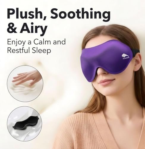 Schlafmaske für Seitenschläfer: 3D-Konturierte Augenmaske mit Memory-Schaum – Flugreise-Essential, Druckfreie Lichtblockade für Frauen – Weiche Nachtmaske für lange Flüge (Lila)