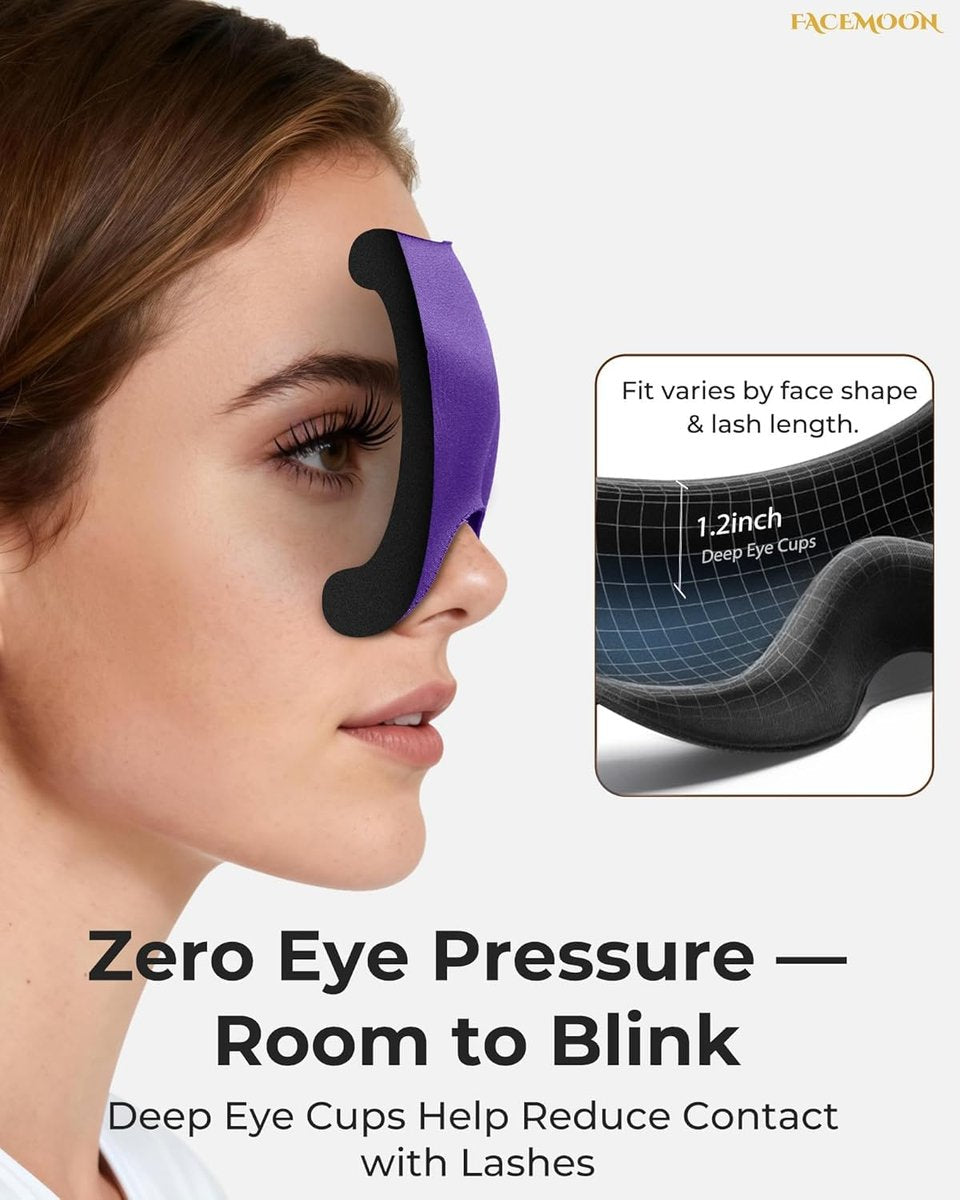 Schlafmaske für Seitenschläfer: 3D-Konturierte Augenmaske mit Memory-Schaum – Flugreise-Essential, Druckfreie Lichtblockade für Frauen – Weiche Nachtmaske für lange Flüge (Lila)