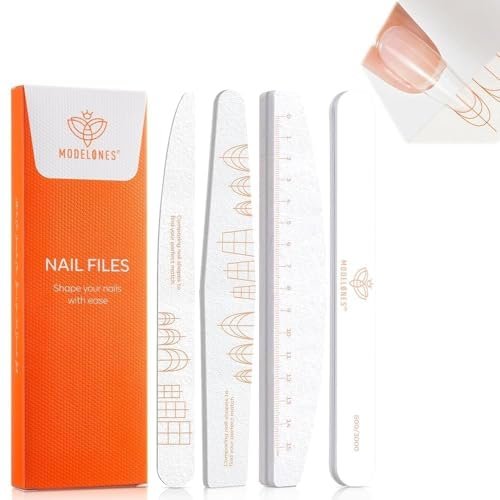 Modelones Nagelfeilen und Nagelbuffer Blöcke 4 Stück, Doppelseitig beschnitten & geformte Feilen 100/150/180 Grit, 600/3000 Nagelpolierstab, wiederverwendbar, waschbar, antibiegbar, Partikel-sicher, Weiß