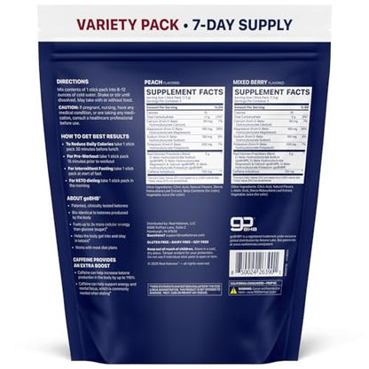 Real Ketones BHB Exogene Ketonen Drink Mix Packets – Keto Elektrolytpulver, kein Zucker, mit 4 Haupt-Fasten-Elektrolyten plus hydratisierende patentierte Keto BHB – 7 Beutel Pfirsich, gemischte Beeren