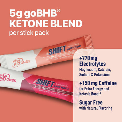 Real Ketones BHB Exogene Ketonen Drink Mix Packets – Keto Elektrolytpulver, kein Zucker, mit 4 Haupt-Fasten-Elektrolyten plus hydratisierende patentierte Keto BHB – 7 Beutel Pfirsich, gemischte Beeren