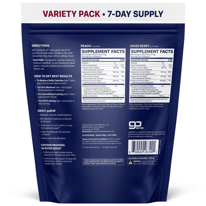 Real Ketones BHB Exogene Ketonen Drink Mix Packets – Keto Elektrolytpulver, kein Zucker, mit 4 Haupt-Fasten-Elektrolyten plus hydratisierende patentierte Keto BHB – 7 Beutel Pfirsich, gemischte Beeren