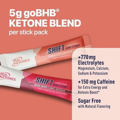 Real Ketones BHB Exogene Ketonen Drink Mix Packets – Keto Elektrolytpulver, kein Zucker, mit 4 Haupt-Fasten-Elektrolyten plus hydratisierende patentierte Keto BHB – 7 Beutel Pfirsich, gemischte Beeren
