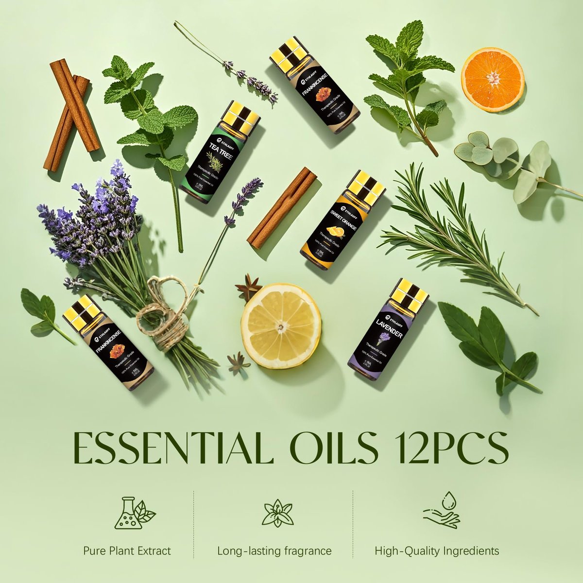Ätherische Öle Set, 12 Stück reine ätherische Öle für Diffuser, Luftbefeuchter, Hautpflege, Massage, Duftöl für DIY Kerzen und Seifenherstellung, Geschenk für Freunde
