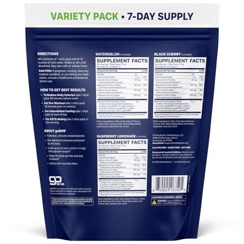 Real Ketones BHB Exogene Keton Drink Mix Pack – Keto Elektrolyte Pulver, kein Zucker, mit 4 Hauptfasten-Elektrolyten plus hydratisierendem patentiertem Keto BHB – 7er Pack Varianten