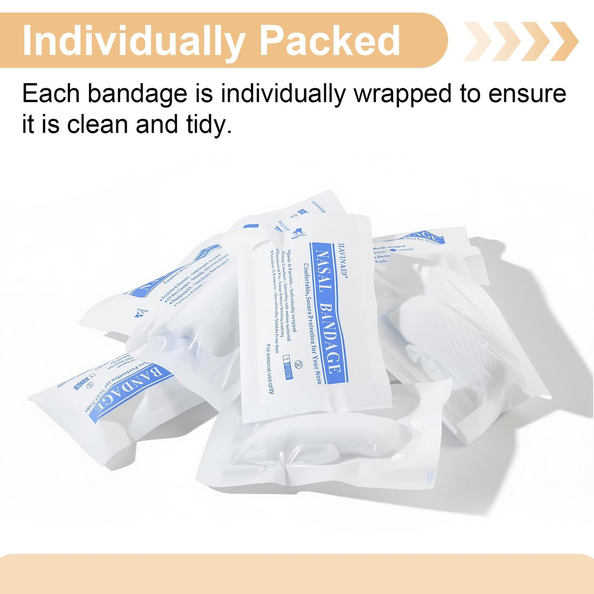 Elastische Nasenbandage, Nasenverbandhalter, einzeln verpackt für die Erholung nach Rhinoplastik & Septoplastik, externer atmungsaktiver Nasenschutz mit hoher Saugfähigkeit (10 Stück, Weiß)