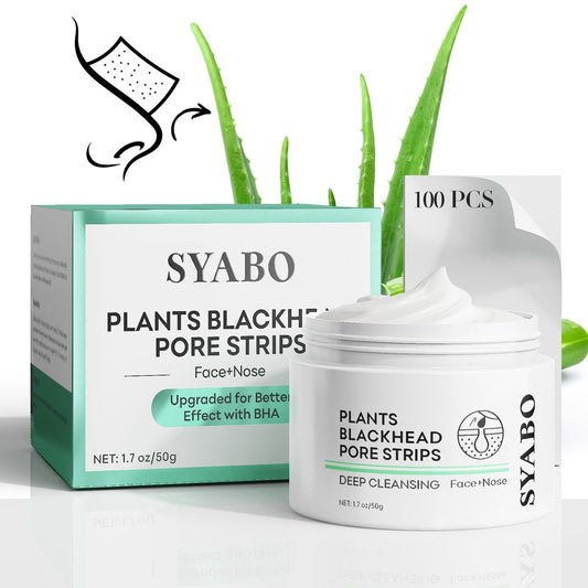 SYABO 2.0 Nose Pore Strips, Mitesserentferner-Maske mit Salicylsäure für das Gesicht, verbesserte Tiefenreinigung Peel-Off-Maske mit 100 Stück Nasen-Mitesser-Entferner-Streifen (1,7 Unzen)