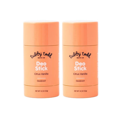 TUBBY TODD Deo Stick - Kinder Deodorant - Aluminiumfrei, Backpulverfrei, Citrus Vanille Deodorant für empfindliche Haut - Geruchsschutz mit Tapiokastärke & Magnesium - Sicher für Kinder & Tweens - 2er Pack