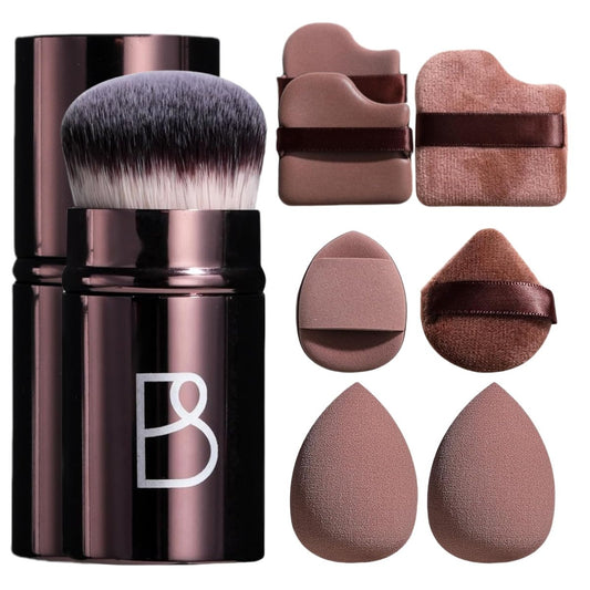 BS-MALL Kabuki Pinsel Make-up Schwamm Set 8-teilig - Foundation Puderpinsel und Schwämmchen für makelloses Make-up