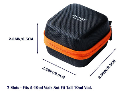 Moyite Insulin Peptid-Vial-Etui für den Kühlschrank mit Logo und Handschlaufe – passt für 5–10 ml Vials, nicht für hohe 10 ml Vials – orange Reißverschluss und schwarz – 7 Vial-Halter
