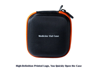 Moyite Insulin Peptid-Vial-Etui für den Kühlschrank mit Logo und Handschlaufe – passt für 5–10 ml Vials, nicht für hohe 10 ml Vials – orange Reißverschluss und schwarz – 7 Vial-Halter