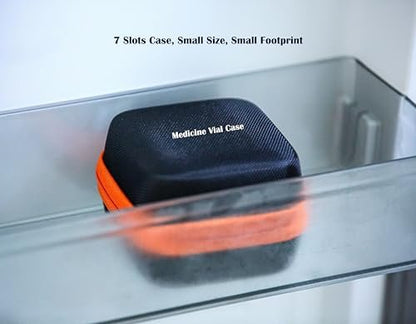 Moyite Insulin Peptid-Vial-Etui für den Kühlschrank mit Logo und Handschlaufe – passt für 5–10 ml Vials, nicht für hohe 10 ml Vials – orange Reißverschluss und schwarz – 7 Vial-Halter