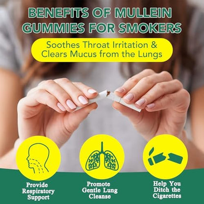 MXCZBSM 60 Stück Mullein Gummibärchen für die Lunge, 2000 mg Bio-Mullein Blattextrakt für Lungen- und Atemwegsunterstützung, natürliches Mullein Kräuterergänzungsmittel, Birnengeschmack