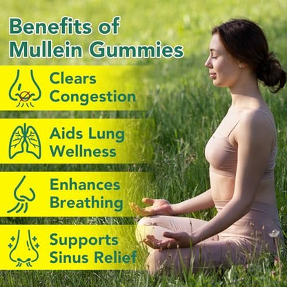 MXCZBSM 60 Stück Mullein Gummibärchen für die Lunge, 2000 mg Bio-Mullein Blattextrakt für Lungen- und Atemwegsunterstützung, natürliches Mullein Kräuterergänzungsmittel, Birnengeschmack