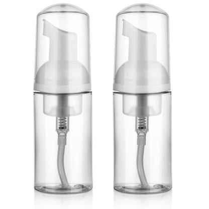 2er-Pack Schaumpumpflasche Reise 30 ml/1 oz Mini Mousse Seifenspender Klein Leer Klar Kunststoff Nachfüllbarer Pumpbehälter für Gesichtsreinigung Wimpern Shampoo Hautpflege