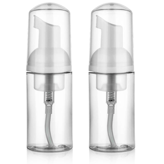 2er-Pack Schaumpumpflasche Reise 30 ml/1 oz Mini Mousse Seifenspender Klein Leer Klar Kunststoff Nachfüllbarer Pumpbehälter für Gesichtsreinigung Wimpern Shampoo Hautpflege