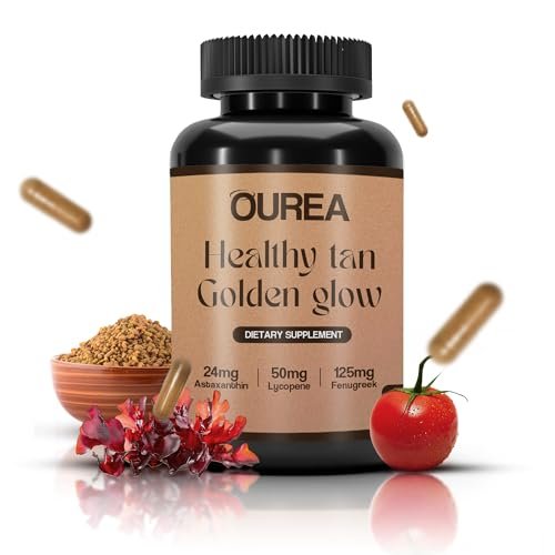 Ourea Carotenoid Golden Glow Bräunungspillen (30 Kapseln) – Bräunungskapseln für Männer und Frauen – 3-in-1-Formel zur Verbesserung des Hauttons und Unterstützung des Wohlbefindens